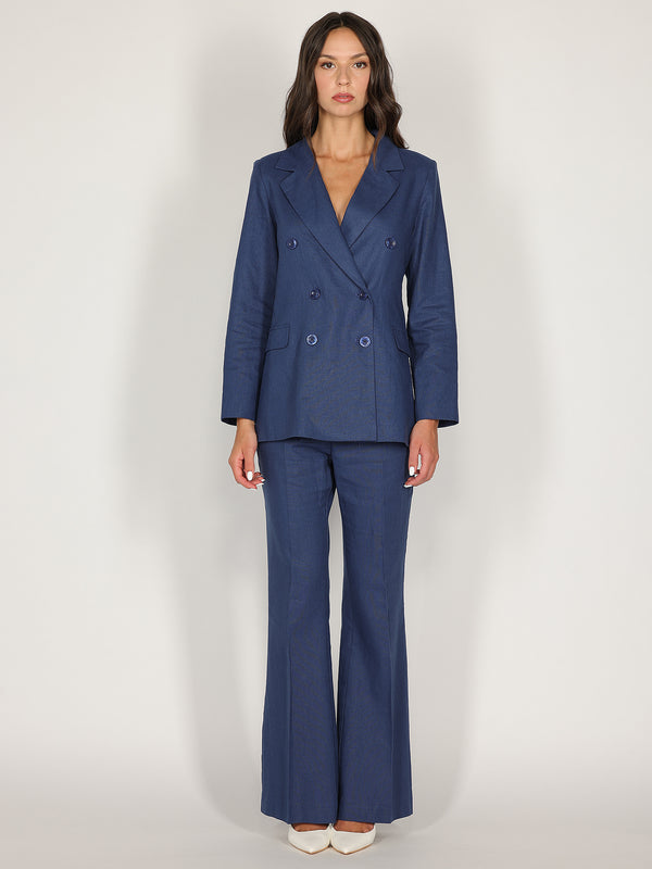 Pantalone Blu a zampa in lino