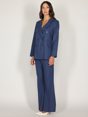 Pantalone Blu a zampa in lino