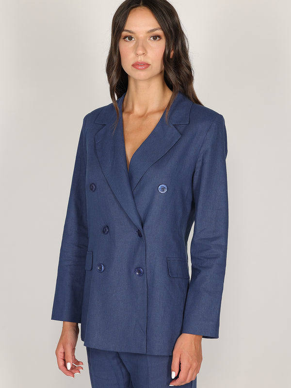 Giacca Blu doppiopetto in lino