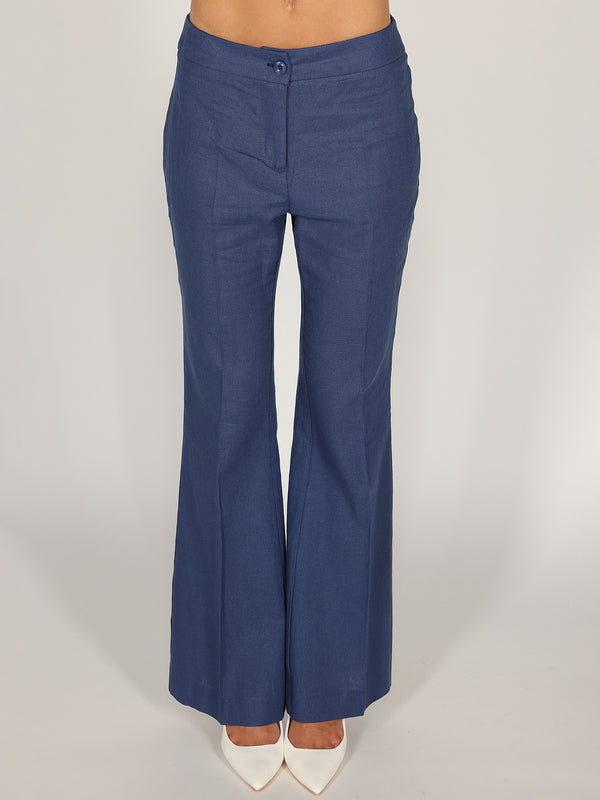 Pantalone Blu a zampa in lino