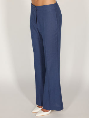 Pantalone Blu a zampa in lino