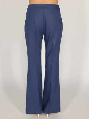 Pantalone Blu a zampa in lino