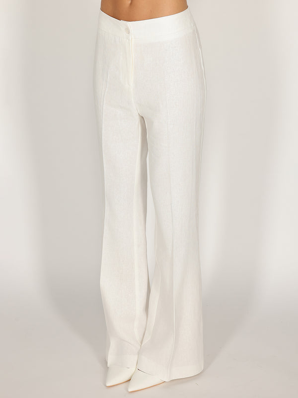 Pantalone Bianco a zampa in lino
