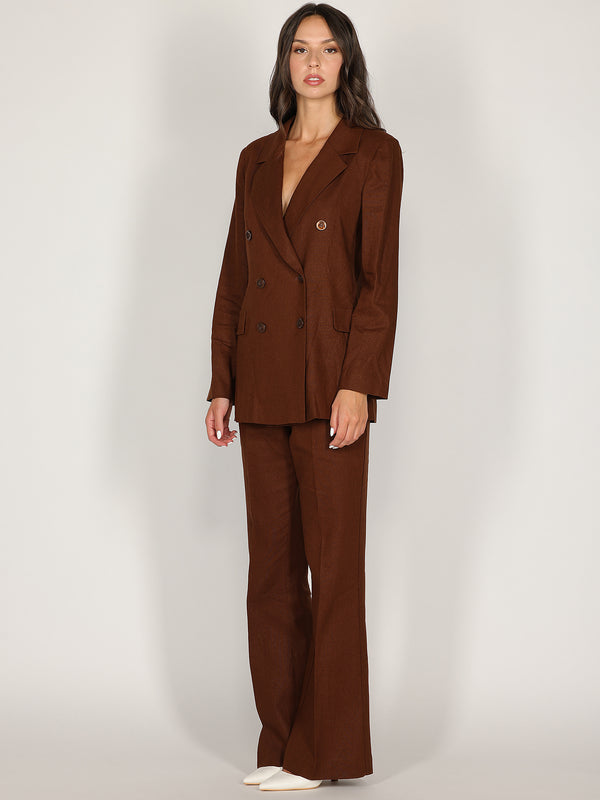 Pantalone Cacao a zampa in lino