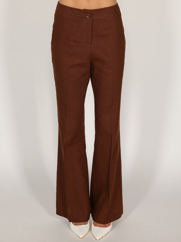 Pantalone Cacao a zampa in lino