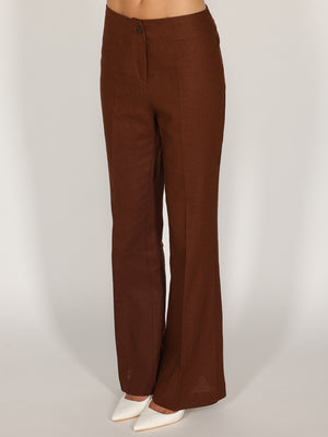 Pantalone Cacao a zampa in lino