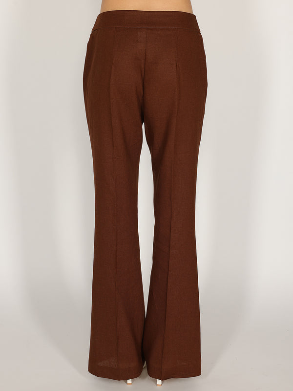 Pantalone Cacao a zampa in lino