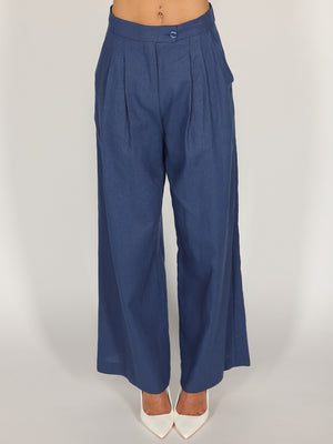 Pantalone palazzo Blu in lino