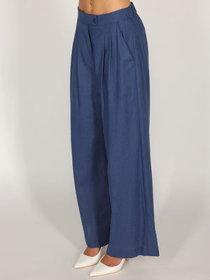 Pantalone palazzo Blu in lino