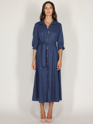 Abito Blu in lino con bottoni