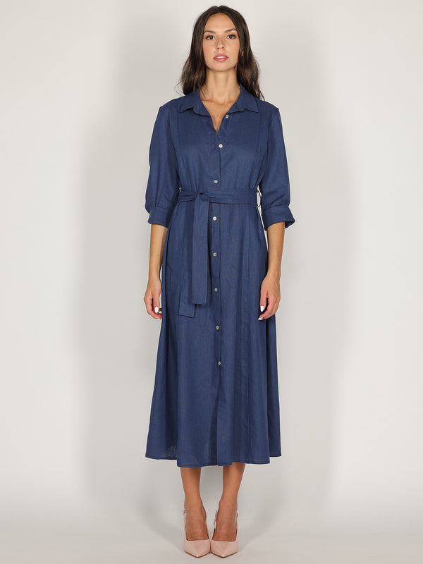Abito Blu in lino con bottoni