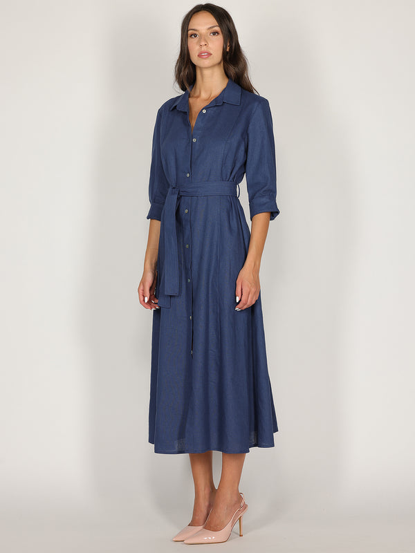 Abito Blu in lino con bottoni