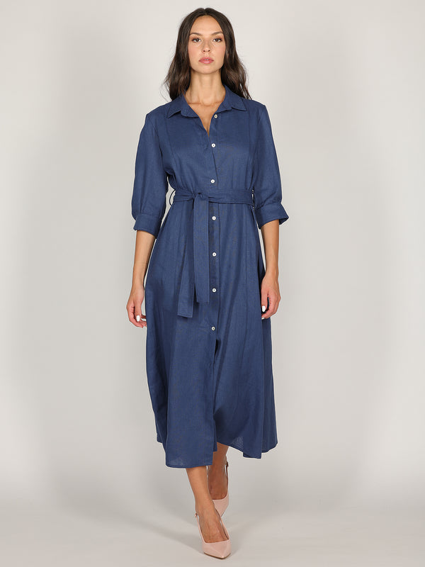 Abito Blu in lino con bottoni