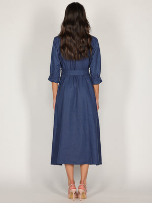 Abito Blu in lino con bottoni