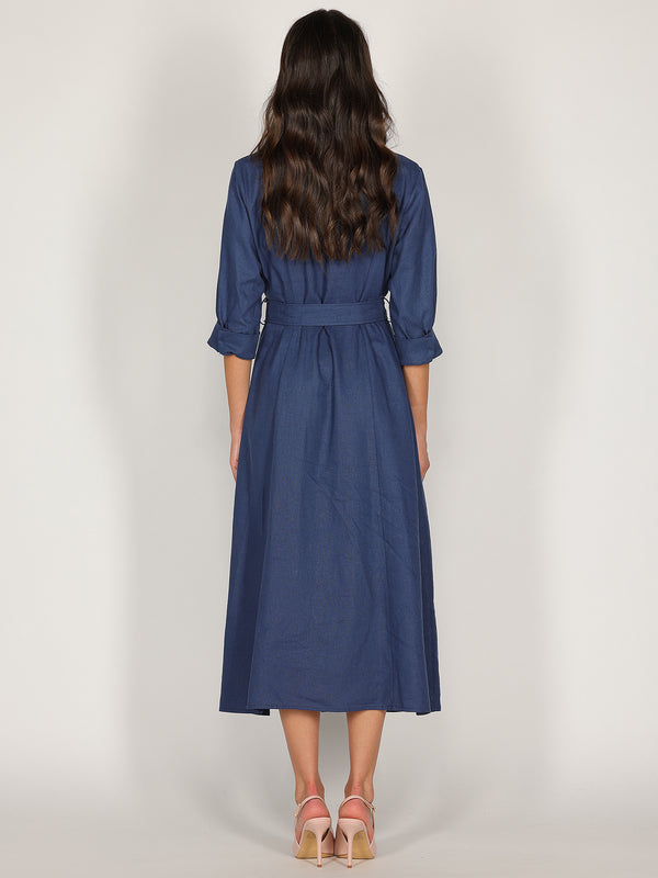 Abito Blu in lino con bottoni