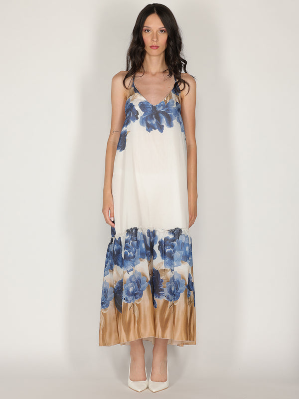 Abito halter in fantasia con balza