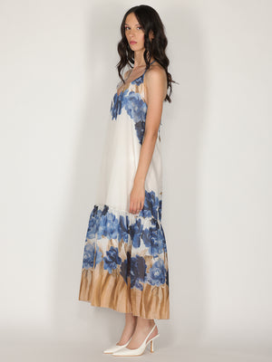 Abito halter in fantasia con balza