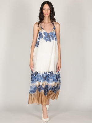 Abito halter in fantasia con balza