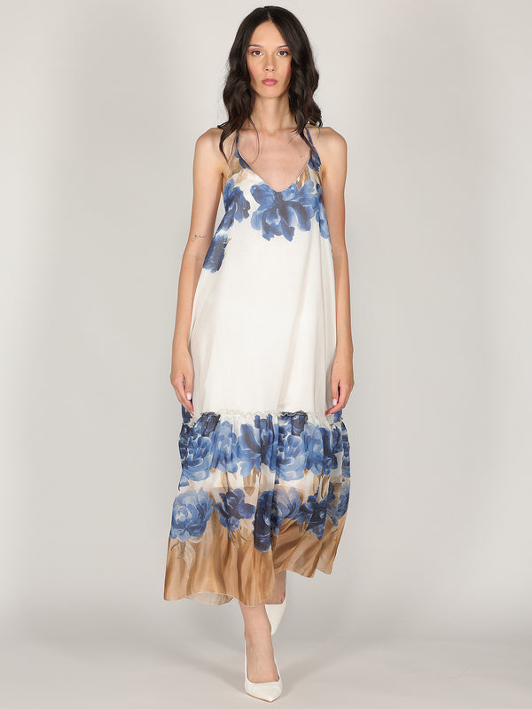 Abito halter in fantasia con balza