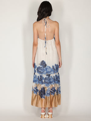 Abito halter in fantasia con balza
