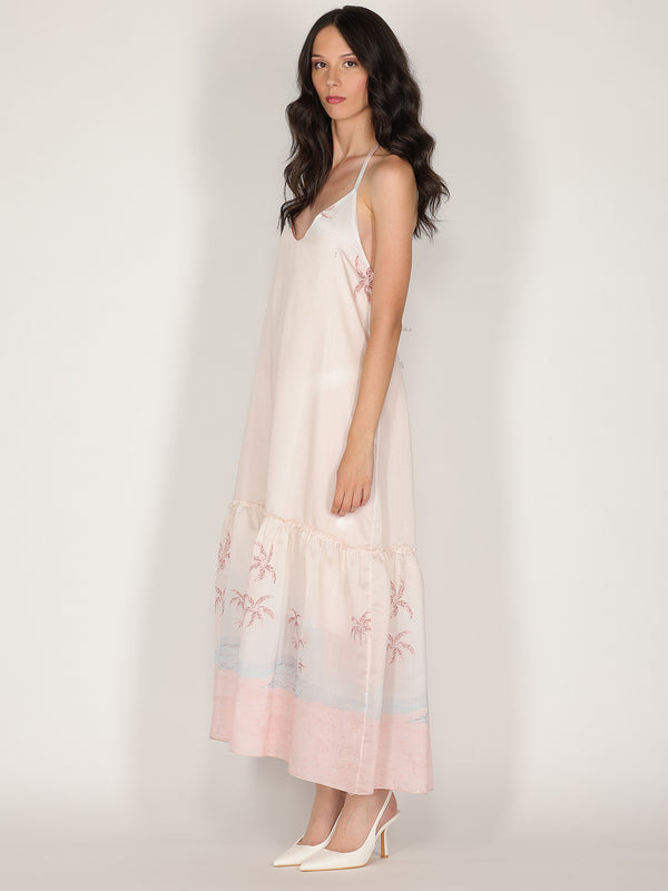 Abito halter in fantasia con balza