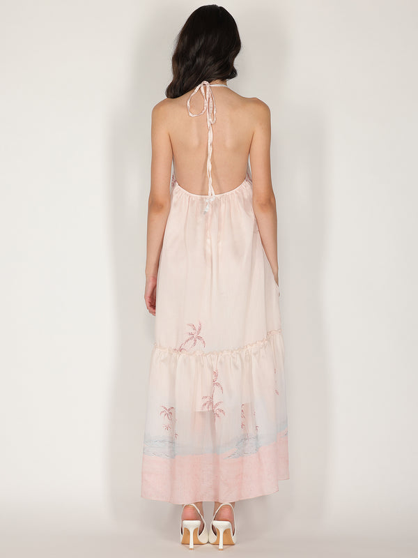 Abito halter in fantasia con balza