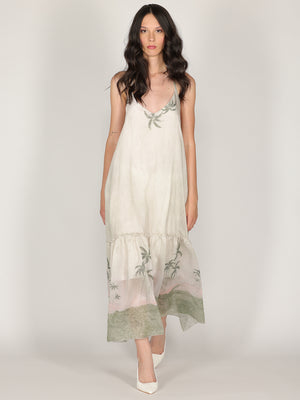 Abito halter in fantasia con balza