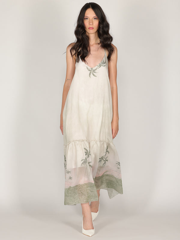 Abito halter in fantasia con balza