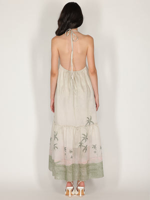 Abito halter in fantasia con balza