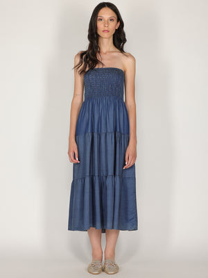Abito in chambray con fascia elastica