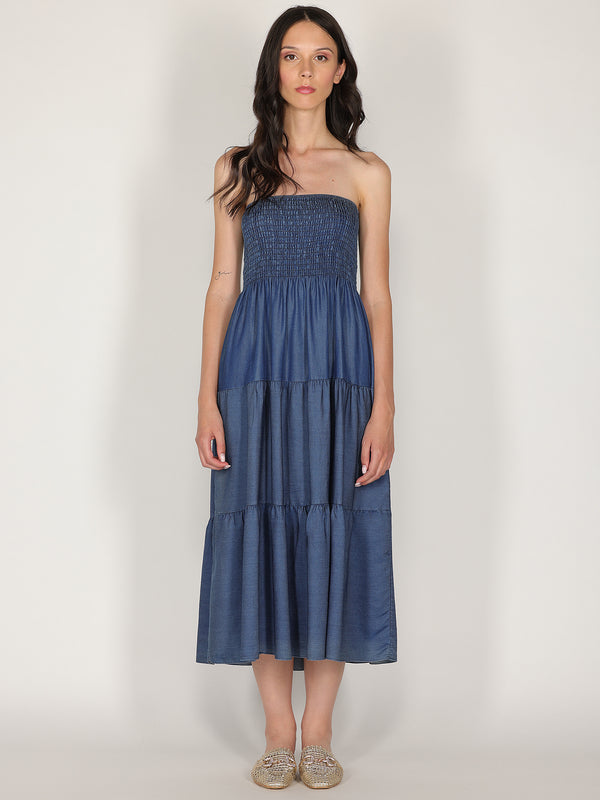 Abito in chambray con fascia elastica