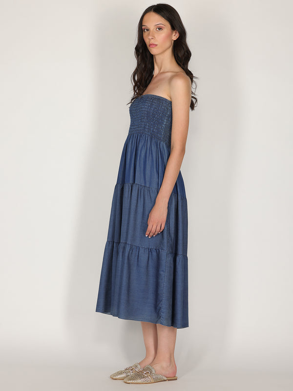 Abito in chambray con fascia elastica