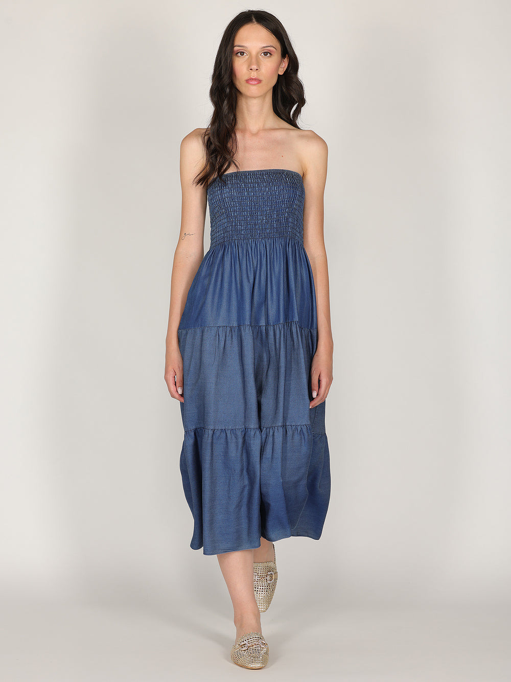 Abito in chambray con fascia elastica