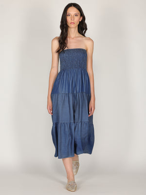 Abito in chambray con fascia elastica