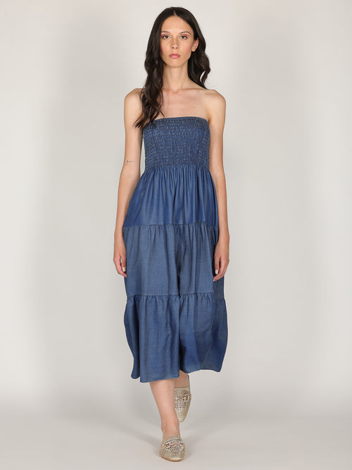 Abito in chambray con fascia elastica