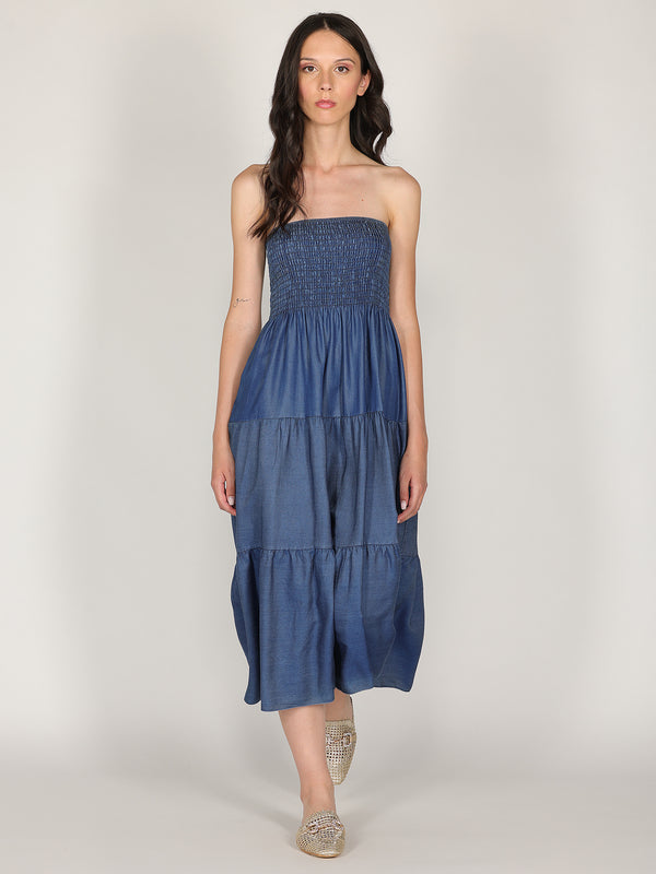 Abito in chambray con fascia elastica