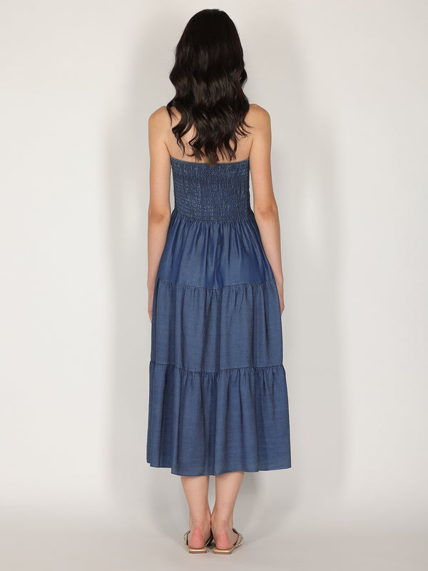 Abito in chambray con fascia elastica