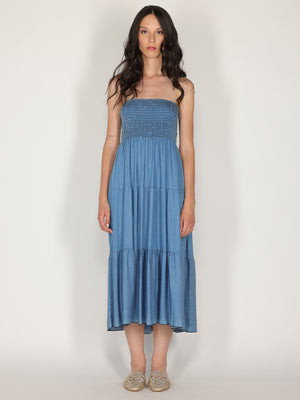 Abito in chambray con fascia elastica