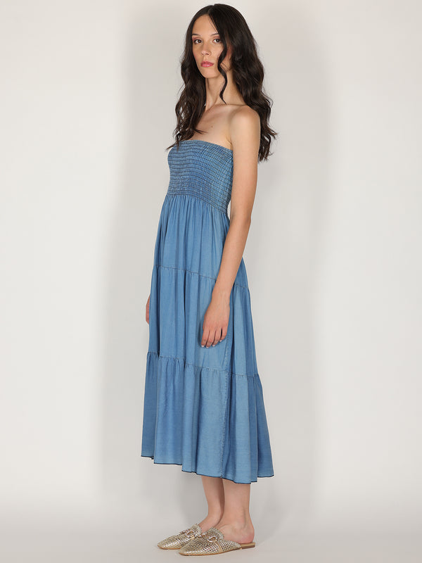 Abito in chambray con fascia elastica