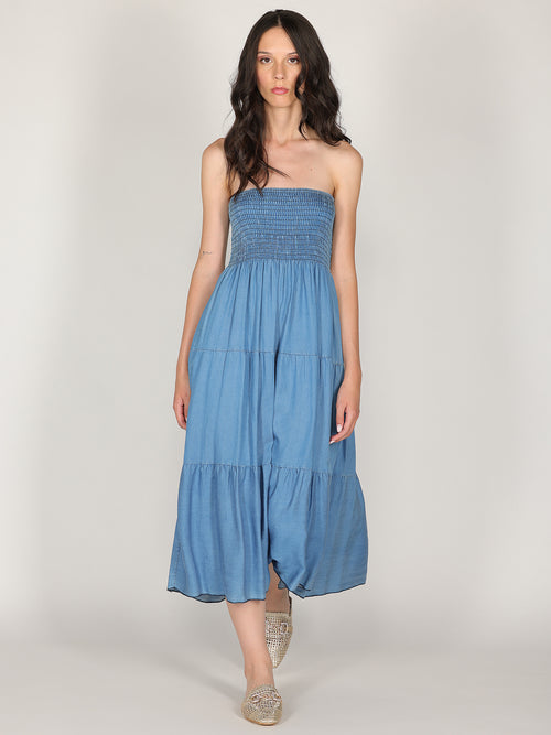 Abito in chambray con fascia elastica