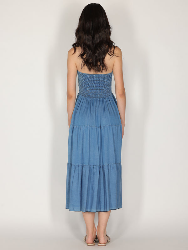 Abito in chambray con fascia elastica