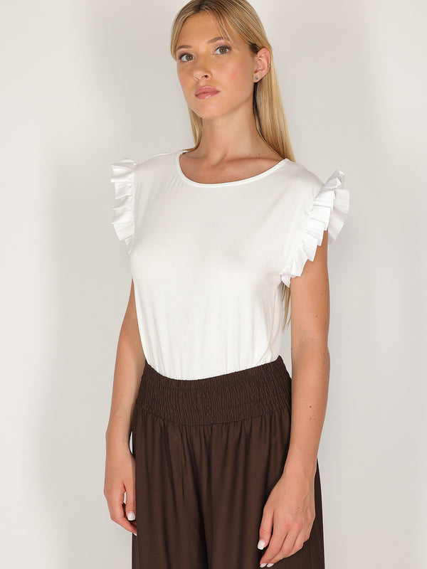 Maglia maniche raso plissé