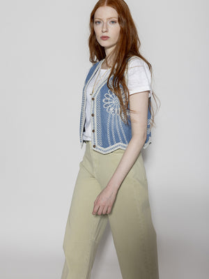 Gilet ricamato tessuto jeans