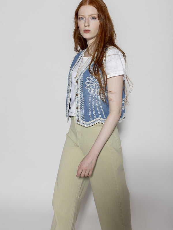 Gilet ricamato tessuto jeans