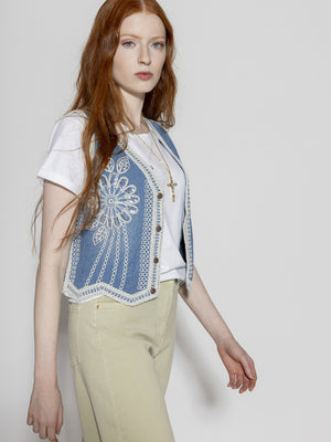 Gilet ricamato tessuto jeans