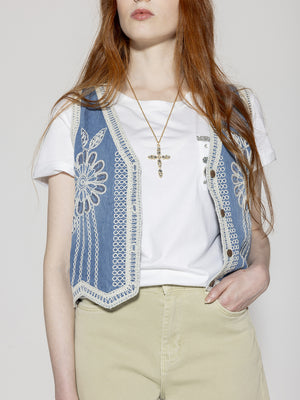 Gilet ricamato tessuto jeans