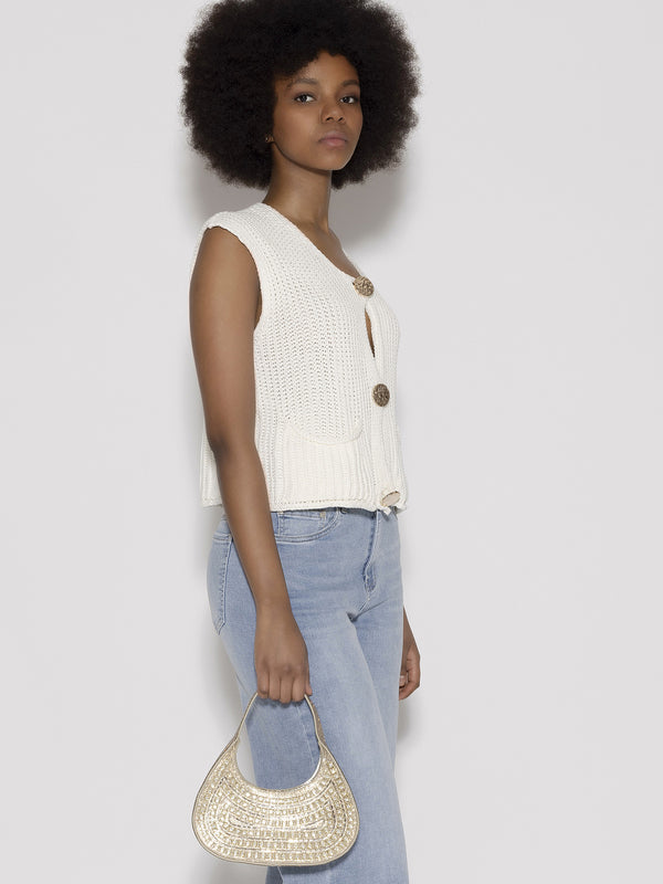 Gilet maglia Bianco con bottoni oro