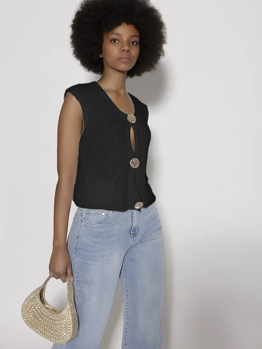 Gilet maglia Nero con bottoni oro