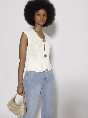 Gilet maglia Bianco con bottoni oro