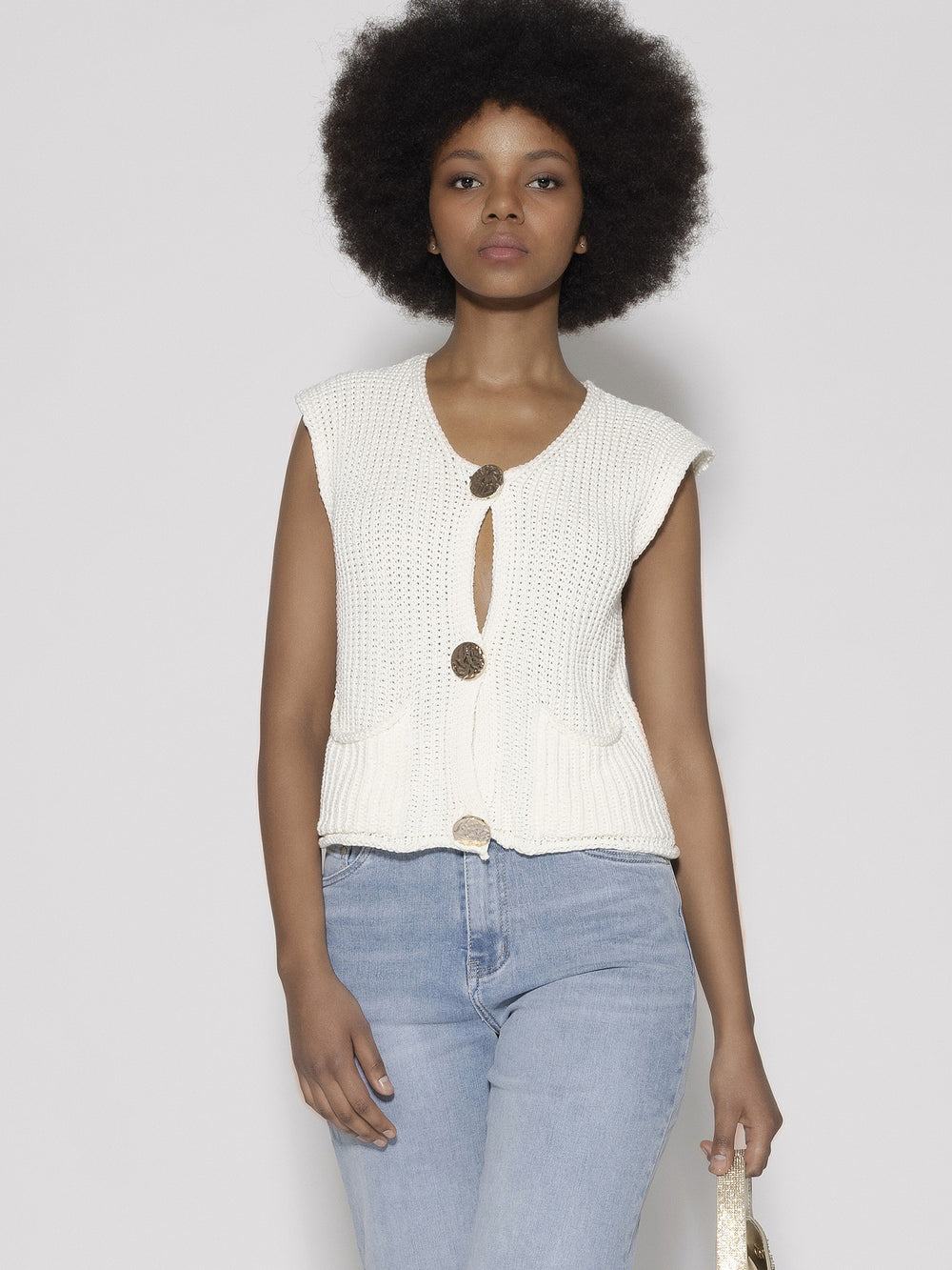 Gilet maglia Bianco con bottoni oro